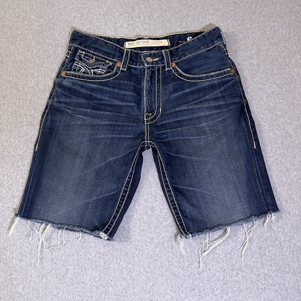 Big Star Shorts Mens 34 Cutoffs Jorts 10" Inseam Faded Dark Wash Faded Denim
